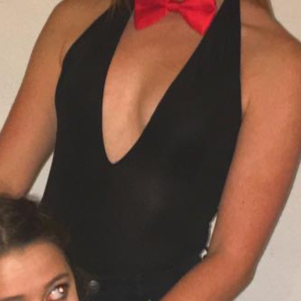 black halter top bodysuit with strappy back